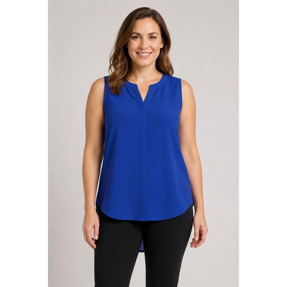 Apt. 9 Womens M Royal Blue Sleeveless Blouse Hidden Button High Low Hem